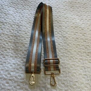 Striped Adjustable Bag Strap with Gold Hardware~ Gray, Copper and White~ NWT